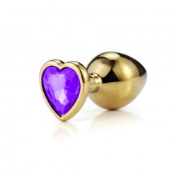 Anal Collection Large Metal Butt Plug with Heart Jewel - Gold/Purple