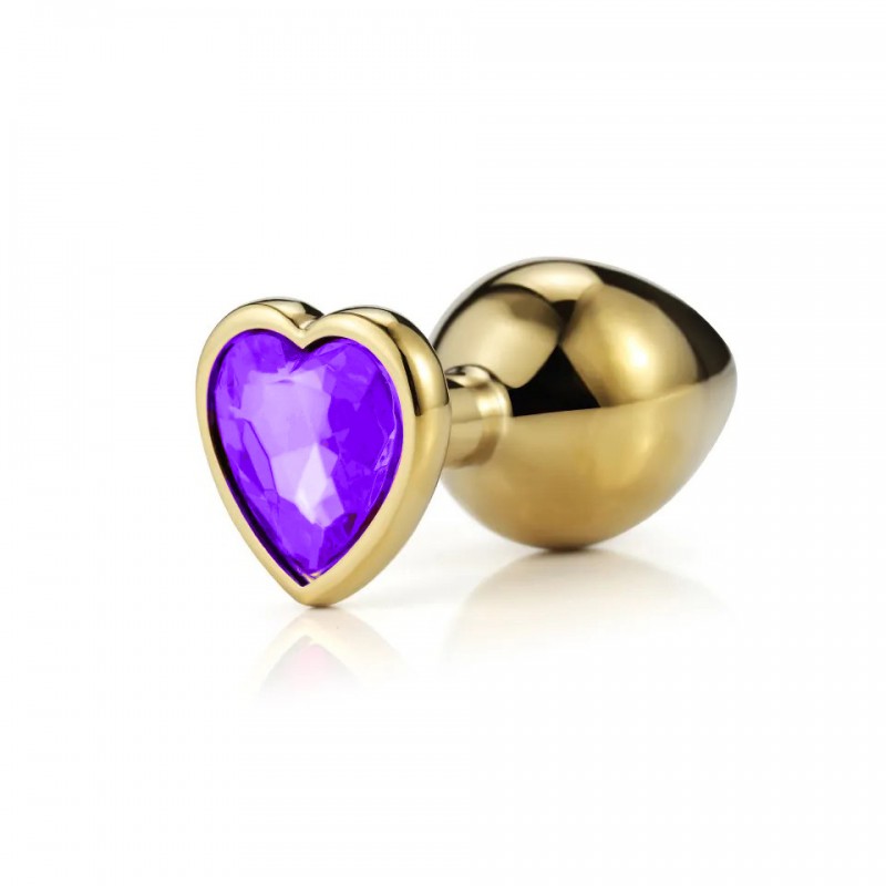 Anal Collection Large Metal Butt Plug with Heart Jewel - Gold/Purple by Sexopolis