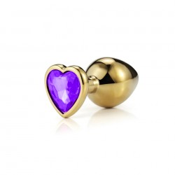 Anal Collection Medium Metal Butt Plug with Heart Jewel - Gold/Purple