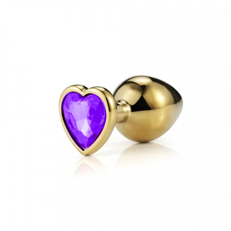 Anal Collection Medium Metal Butt Plug with Heart Jewel - Gold/Purple by Sexopolis