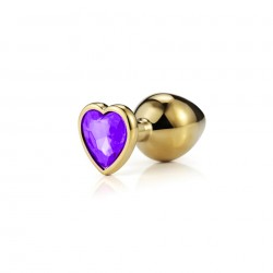 Anal Collection Small Metal Butt Plug with Heart Jewel - Gold/Purple