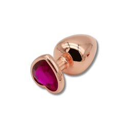 Anal Collection Medium Metal Butt Plug with Heart Jewel - Pink/Red