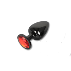 Anal Collection Large Metal Butt Plug with Round Jewel - Black/Red