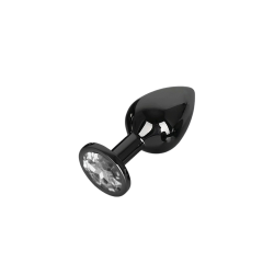 Anal Collection Medium Butt Plug with Round Jewel - Black/Transparent