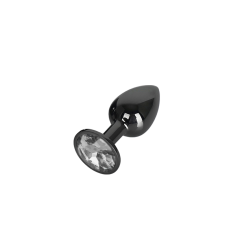 Anal Collection Small Metal Butt Plug with Round Jewel - Black/Transparent