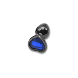 Anal Collection Small Metal Butt Plug with Heart Jewel - Black/Light Blue