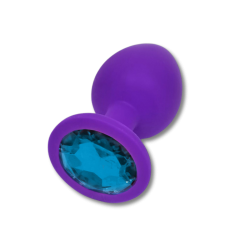 Anal Collection Silicone Large Butt Plug with Round Jewel - Purple/Light Blue