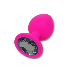 Anal Collection Silicone Large Butt Plug with Round Jewel - Pink/Black