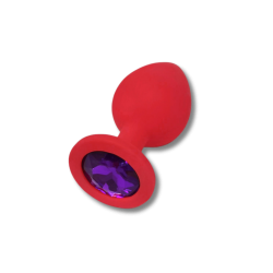 Anal Collection Silicone Medium Butt Plug with Round Jewel - Red/Purple