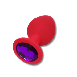 Anal Collection Silicone Large Butt Plug with Round Jewel - Red/Purple