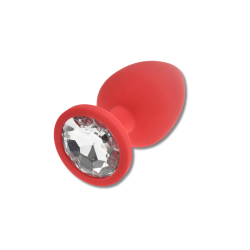 Anal Collection Silicone Large Butt Plug with Round Jewel - Red/Transparent