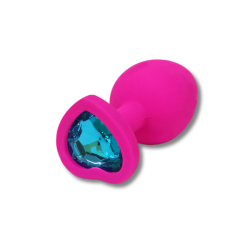 Anal Collection Silicone Large Butt Plug with Heart Jewel - Pink/Blue