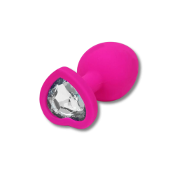 Anal Collection Silicone Large Butt Plug with Heart Jewel - Pink/Transparent