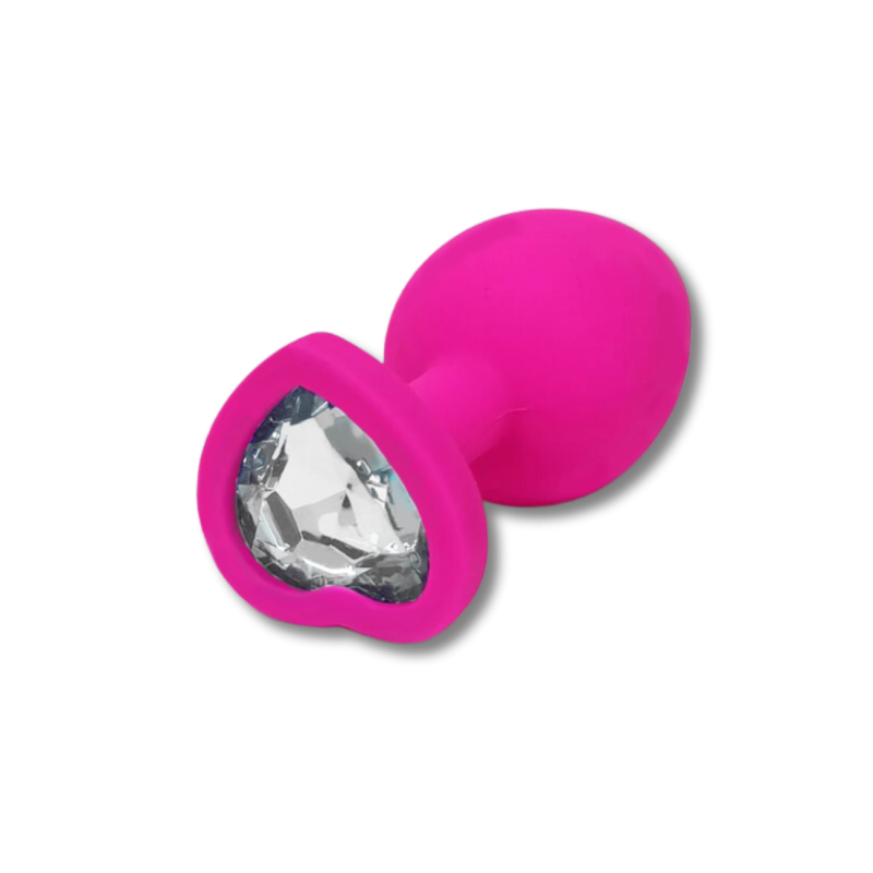 Anal Collection Silicone Large Butt Plug with Heart Jewel - Pink/Transparent by Sexopolis