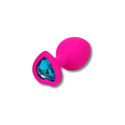 Anal Collection Silicone Medium Butt Plug with Heart Jewel - Pink/Blue