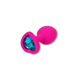 Anal Collection Silicone Small Butt Plug with Heart Jewel - Pink/Blue