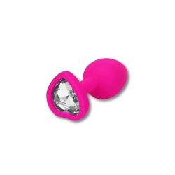 Anal Collection Silicone Small Butt Plug with Heart Jewel - Pink/Transparent