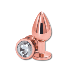 Anal Collection Large Metal Butt Plug with Round Jewel - Pink/Transparent