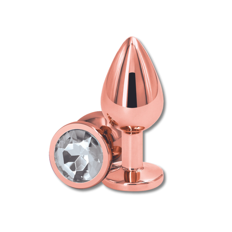 Anal Collection Large Metal Butt Plug with Round Jewel - Pink/Transparent by Sexopolis