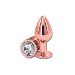 Anal Collection Medium Metal Butt Plug with Round Jewel - Pink/Transparent