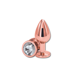 Anal Collection Small Metal Butt Plug with Round Jewel - Pink/Transparent