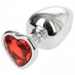 Anal Collection Large Metal Butt Plug with Heart Jewel - Silver/Red by Sexopolis