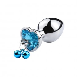 Anal Collection Medium Metal Butt Plug with Heart Jewel & Bells - Silver/Blue