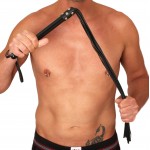 78 cm Black Leather Whip with Wooden Handle by Sexopolis