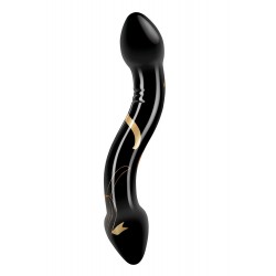 Κυρτό Γυάλινο Dildo με Διογκωμένα Άκρα Secret Kisses 19 cm Handblown Double Ended Curved Dildo - Μαύρο by Sexopolis